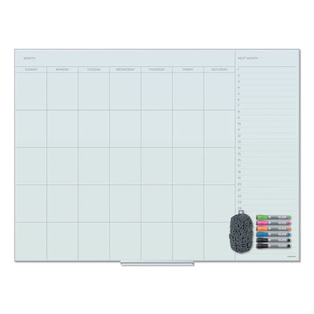 U Brands Floating Glass Dry Erase Undated One Month Calendar, 48 x 36, White 3969U00-01